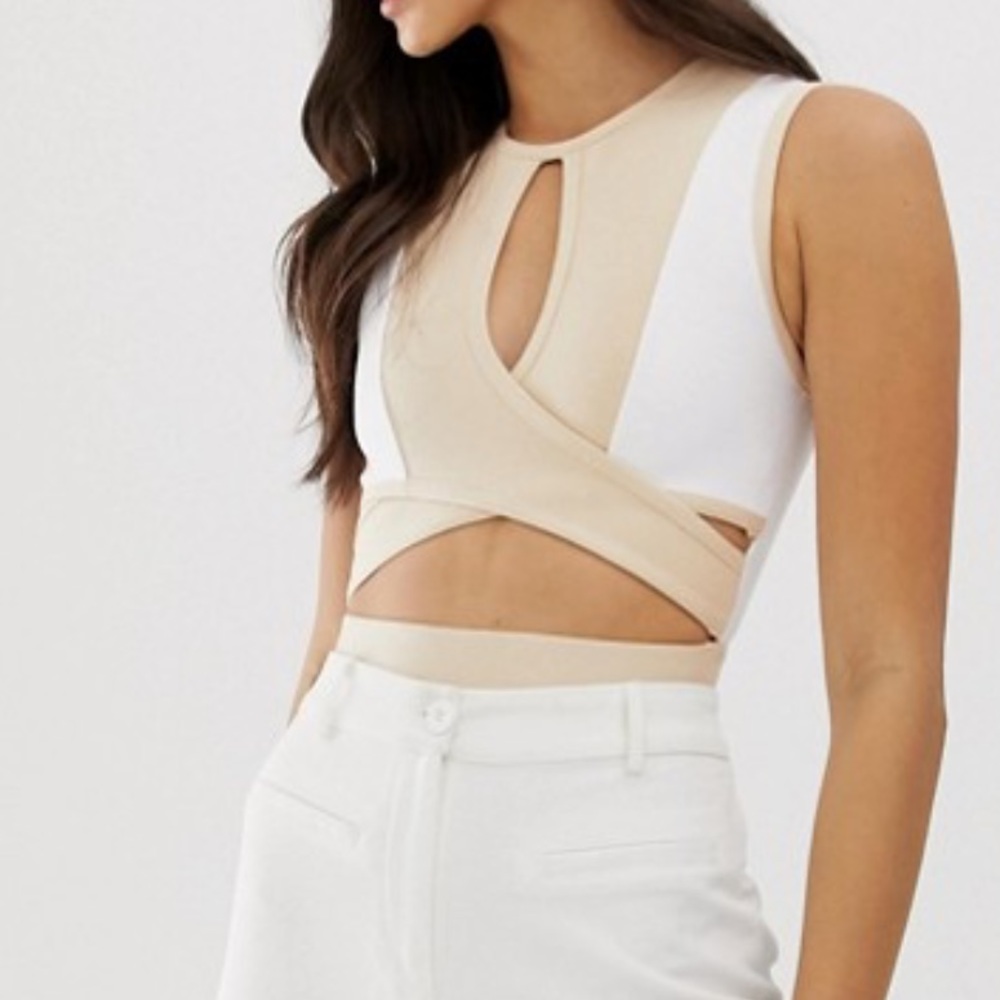 Tan & white bandage cutout bodysuit